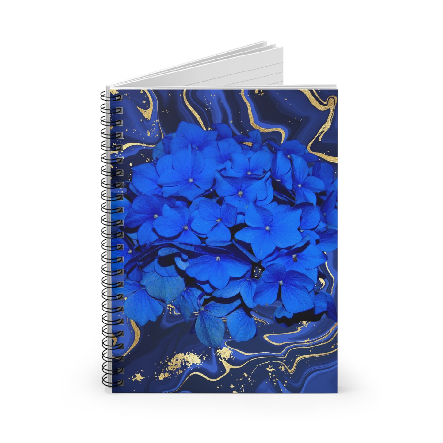 Dark Blue Flowers Spiral Notebook - Ruled Line